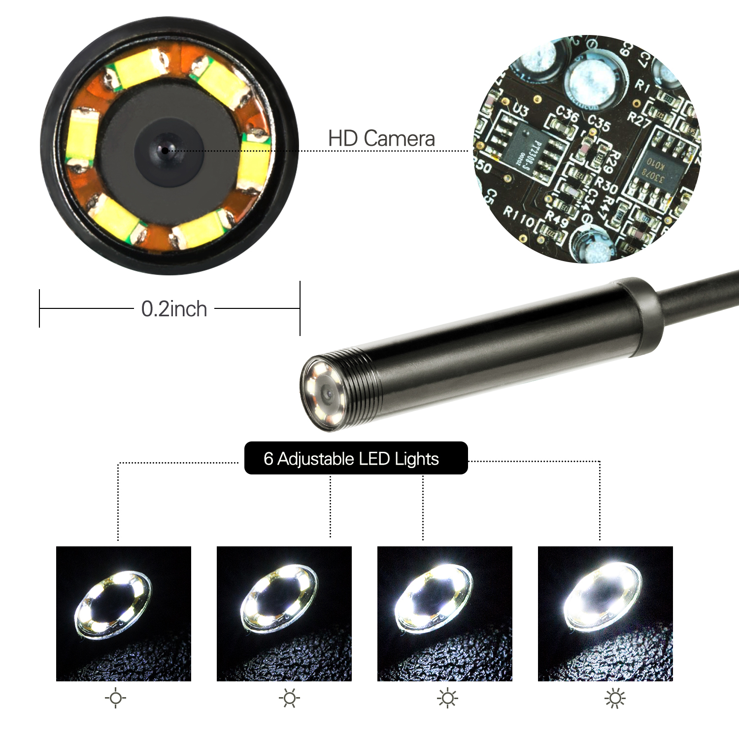 Endoscopio USB, SENRISE 2 in 1, telecamera di ispezione impermeabile con 6  luci LED per Android (2 m) : : Commercio, Industria e Scienza