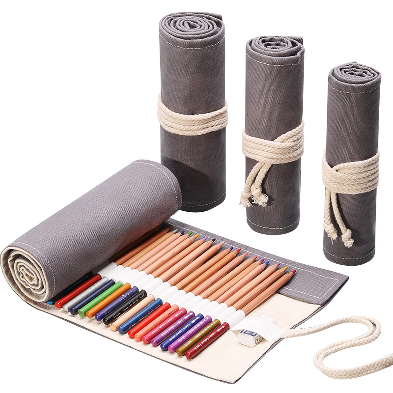 SOAC Rollup Pencil Case Colored Pencils Wrap Case Holder Canvas Storage Pouch Organizer with 36 Slots (Blue), Multicolor