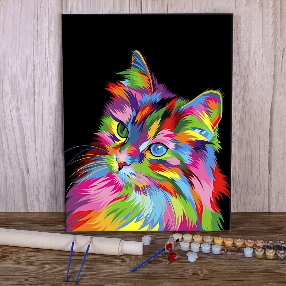 K-DIY Colourful Cat DIY Oil Acrylic Painting Kit Paint by Numbers With Frame  40x50cm High Quality Canvas, Boost Creativity Painting Kit 