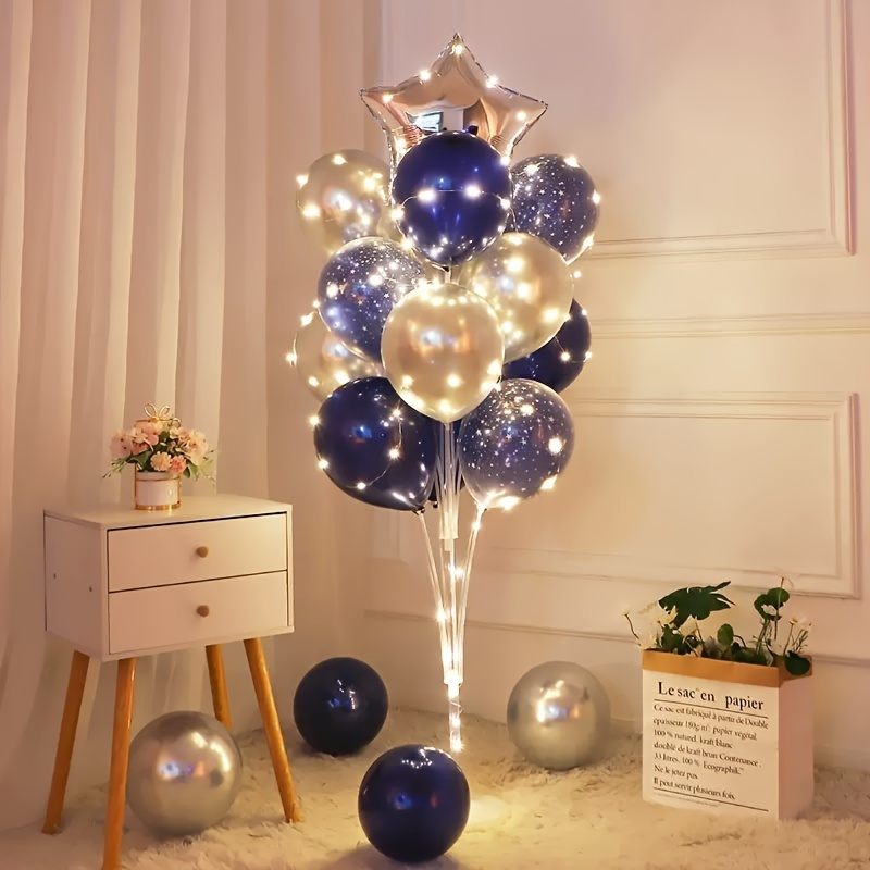 Juego de 2 soportes de columna de globos dorados de Navidad con cadena de  luces LED, 40 globos, soportes para globos, centros de mesa, soporte de