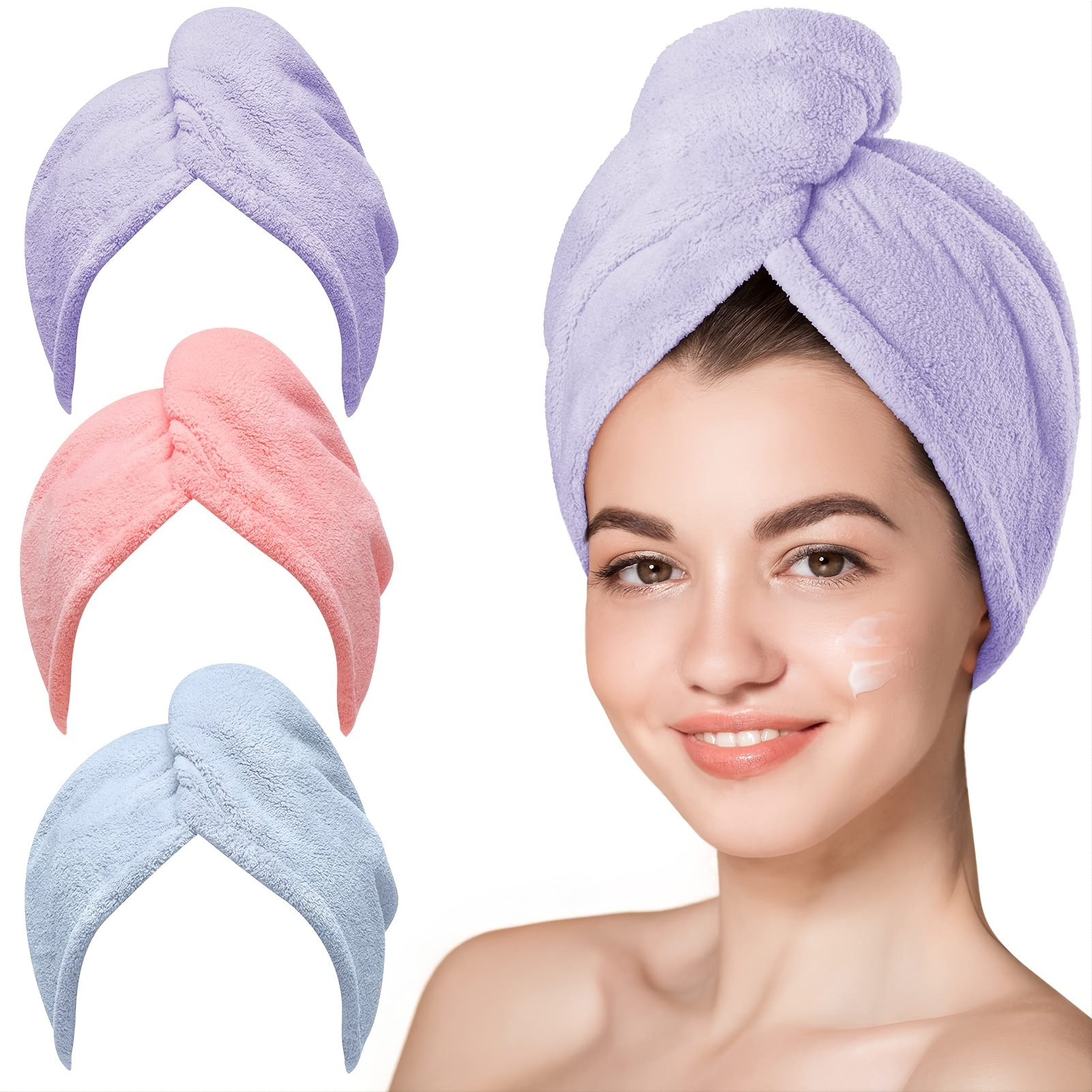 

1pc Super Absorbent Fast Drying Hair Towel With Button - Soft And Water-absorbing Microfiber Wrap For Women - Anti-frizz And Anti-static - Perfect For Bathroom Accessories 100% Polyester
