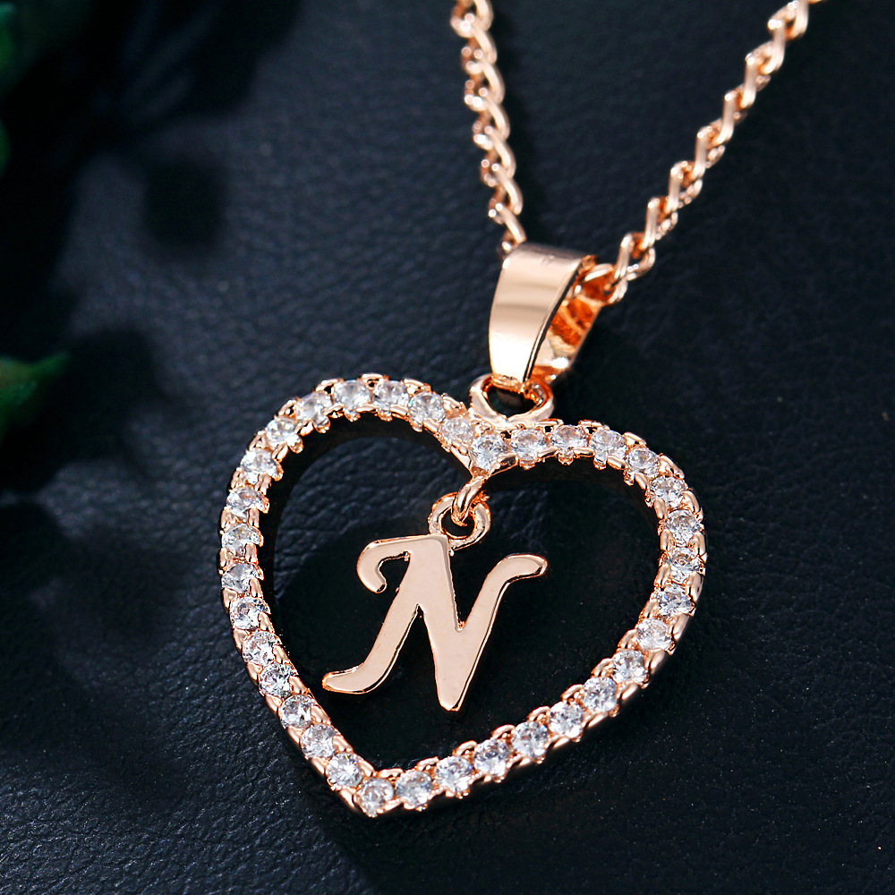 Love Heart Pendant Name Initial Necklace 26 Letters Zircon - Temu 