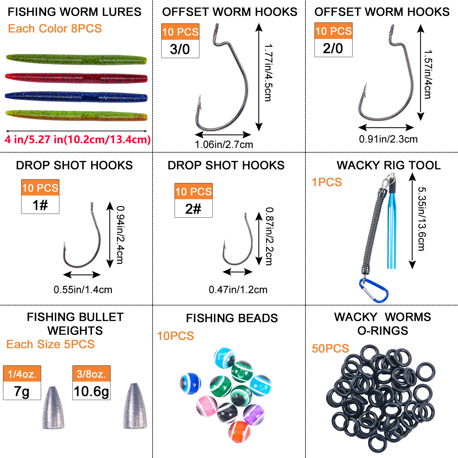 Hetto Wacky Worms Kit Wacky Rig Tool Wacky O-Rings Senko Soft Baits(5.5),  3 Size Fishing Hooks for Bass colorful: Buy Online at Best Price in UAE 