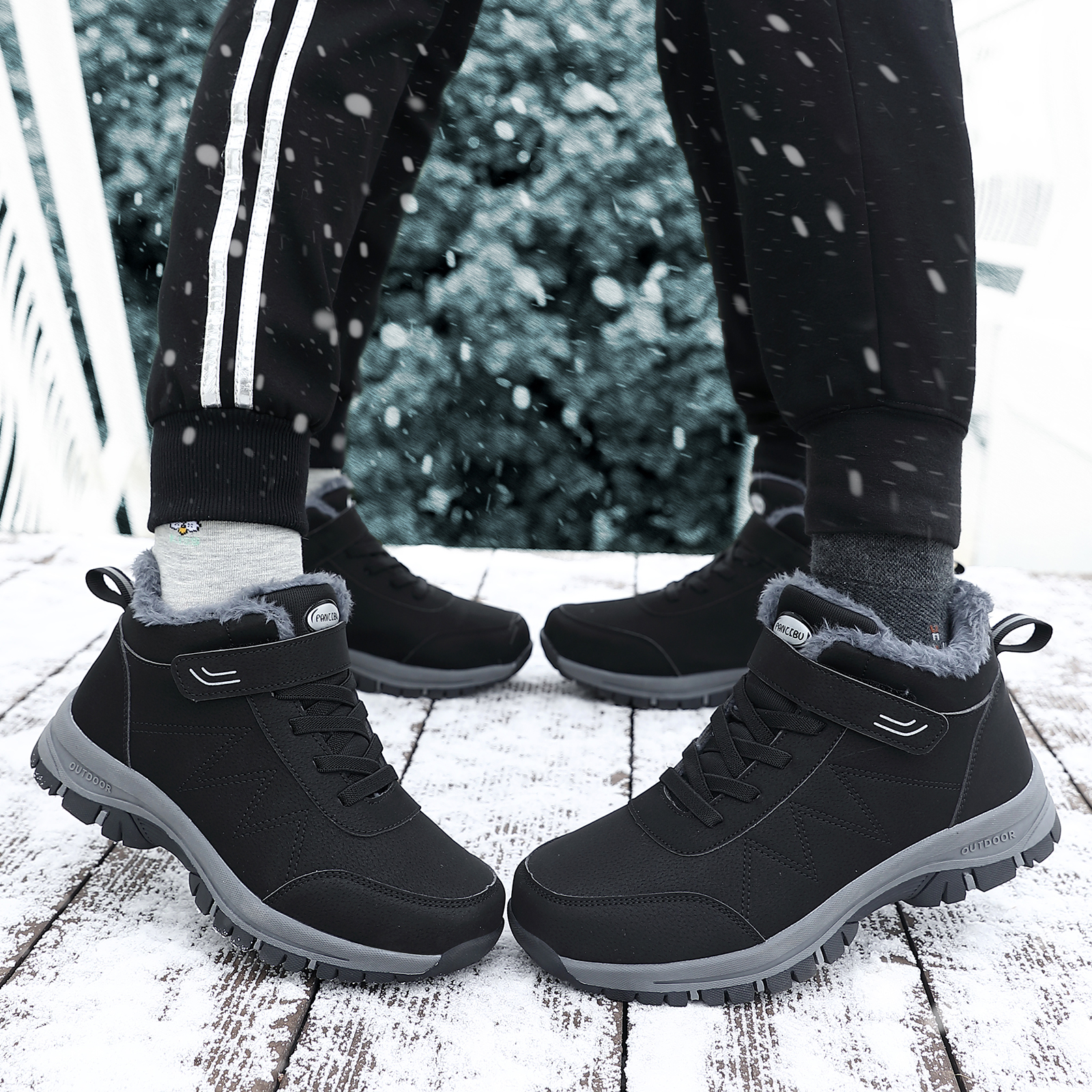 womens platform ankle snow boots fleece liner hook and loop lace up shoes winter thermal shoes details 4