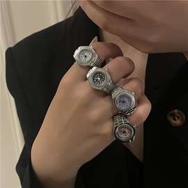women unisex finger watch creative elastic round quartz finger ring watches rings alloy fashion jewelry