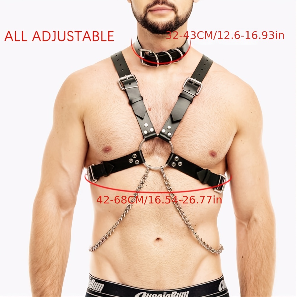 Body Harness for Men Adjustable Buckle Body Chest Harness Black PU Leather  Sexy Punk Chest Belt Clubwear Costume