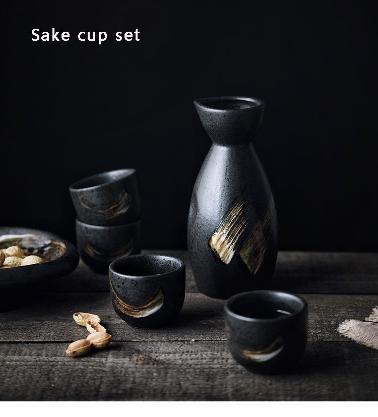TEANAGOO Ceramic Sake Set with Warmer Pot Bamboo Tray, 10pcs/Set. T2  Regular Kraf Box Safe Packing, Sake Carafe(6 Oz) with 6 Sake Cups (0.9 Oz)  for