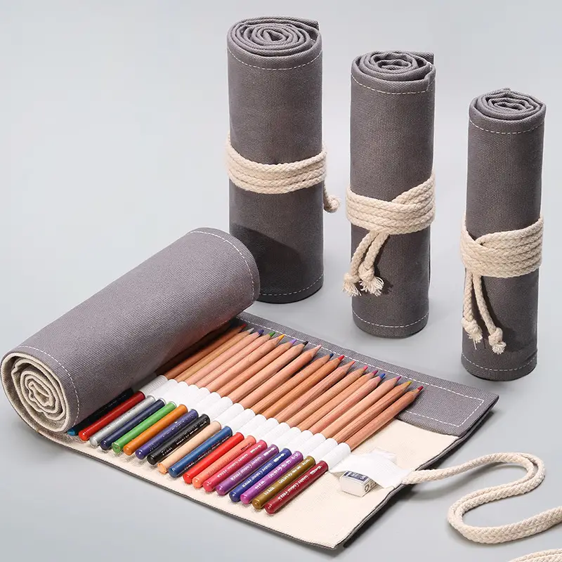 Creative Canvas Roll Up Pencil Case Large Capacity Pen Pencil
