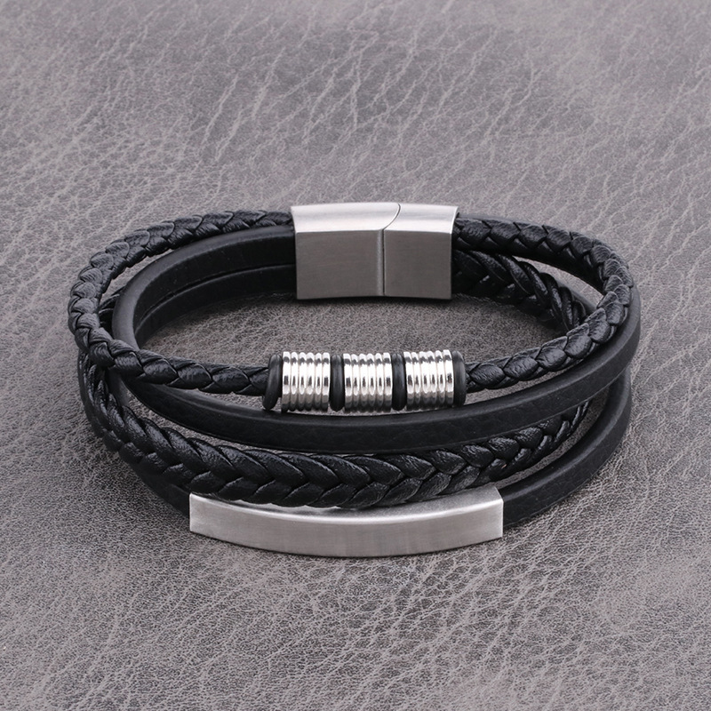 Stainless Steel Men's Leather Braided Bracelet Mens Leather Bracelet ...