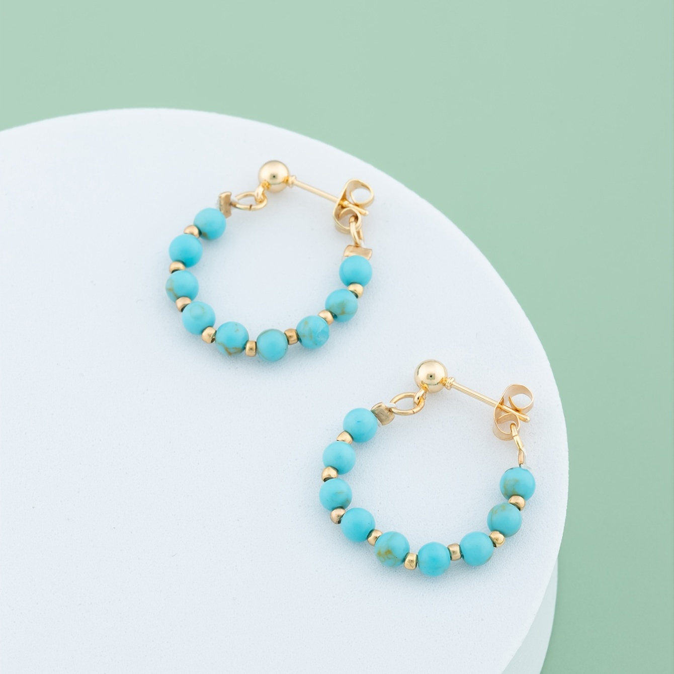 

Natural Turquoise Hoop Earrings 14k Plated Women Jewelry