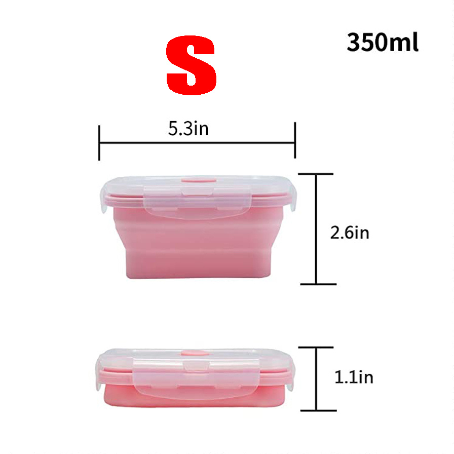 4 pieces of collapsible silicone food storage container, meal preparation  container with lid, kitchen space saving, bento lunch box, travel picnic,  microwave oven, refrigerator pink 