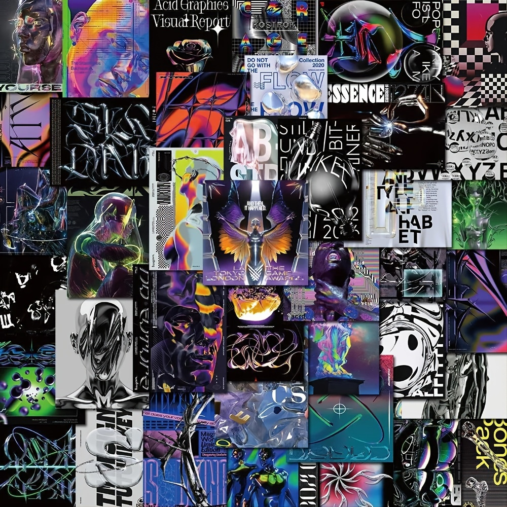 

40pcs Acid Design Poster Series Graffiti Waterproof Stickers Diy Creative, Diy Decoration Materials
