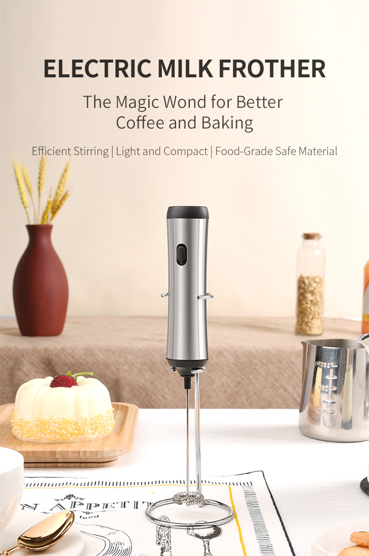 Online Top Seller 2023 Milk Frother Kitchen Gadgets Stainless Steel  Electric Milk Frother Handheld USB Rechargeable With Stand