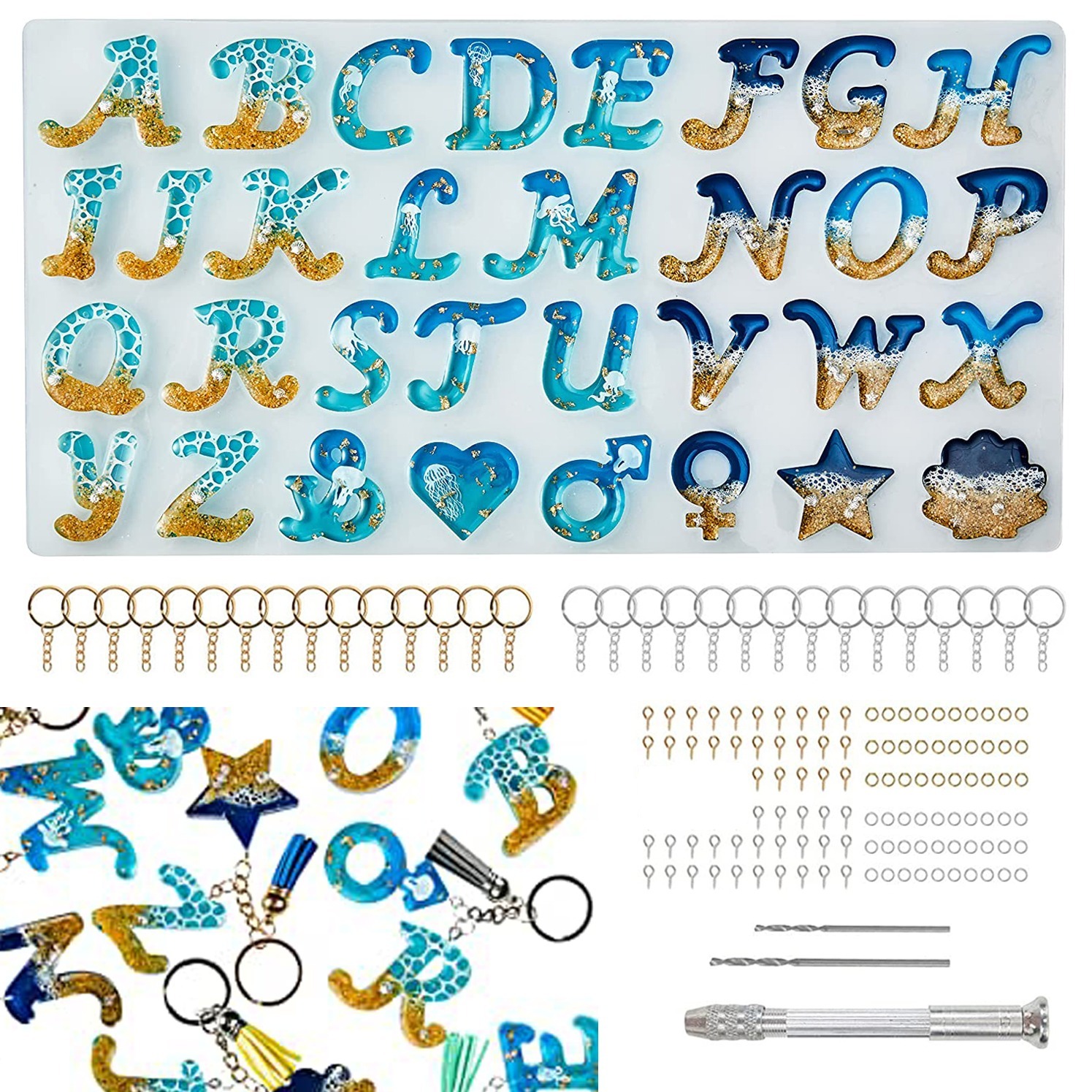 EVENS MORE DIY Resin Art Alphabet Keychain Mould Kit with 200 gm Resin,  Tassels Pigment Dry Flower - Price History
