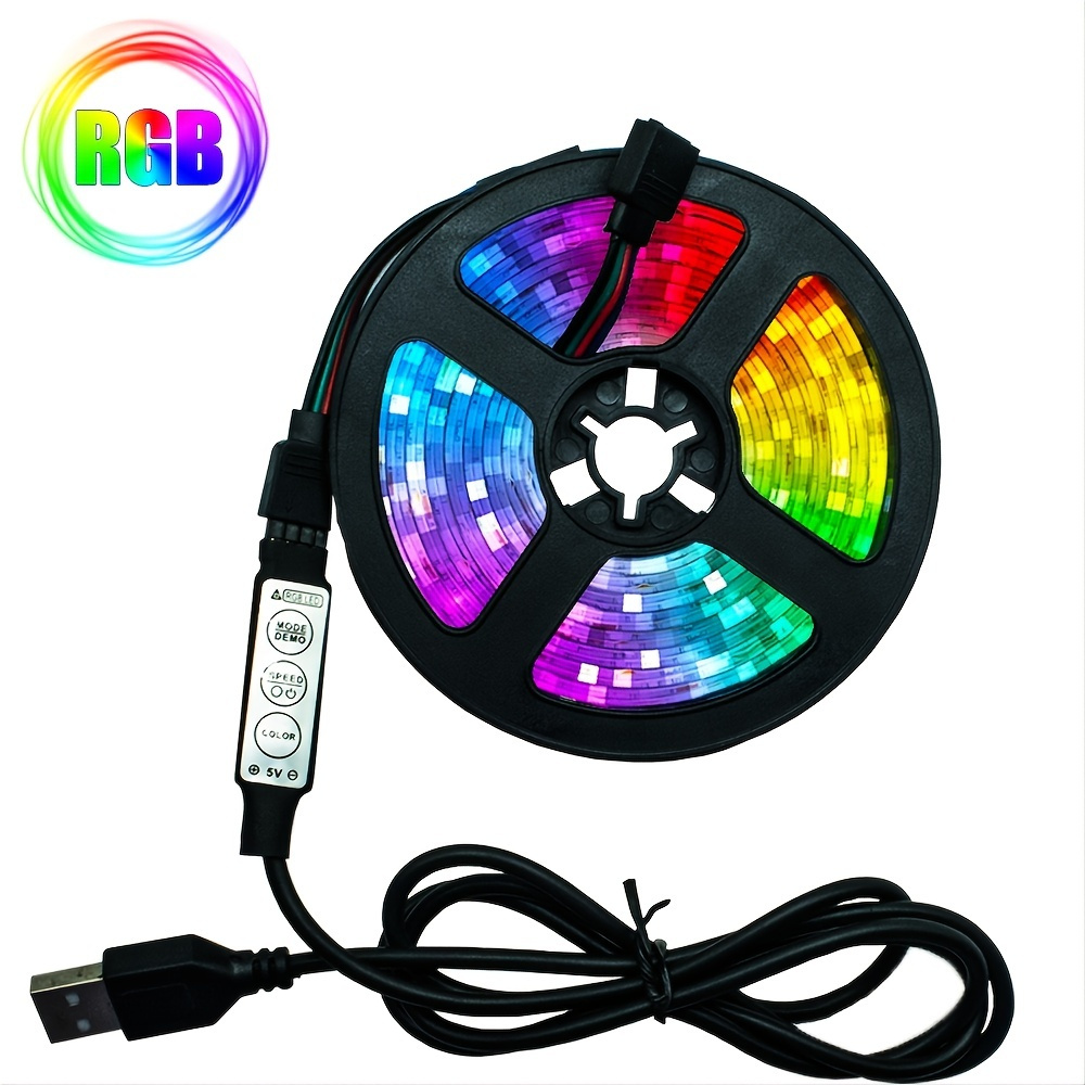 1pc Led Light Strip Rgb 2835 Dc5v With 3 Key Mini Control Line Flexible