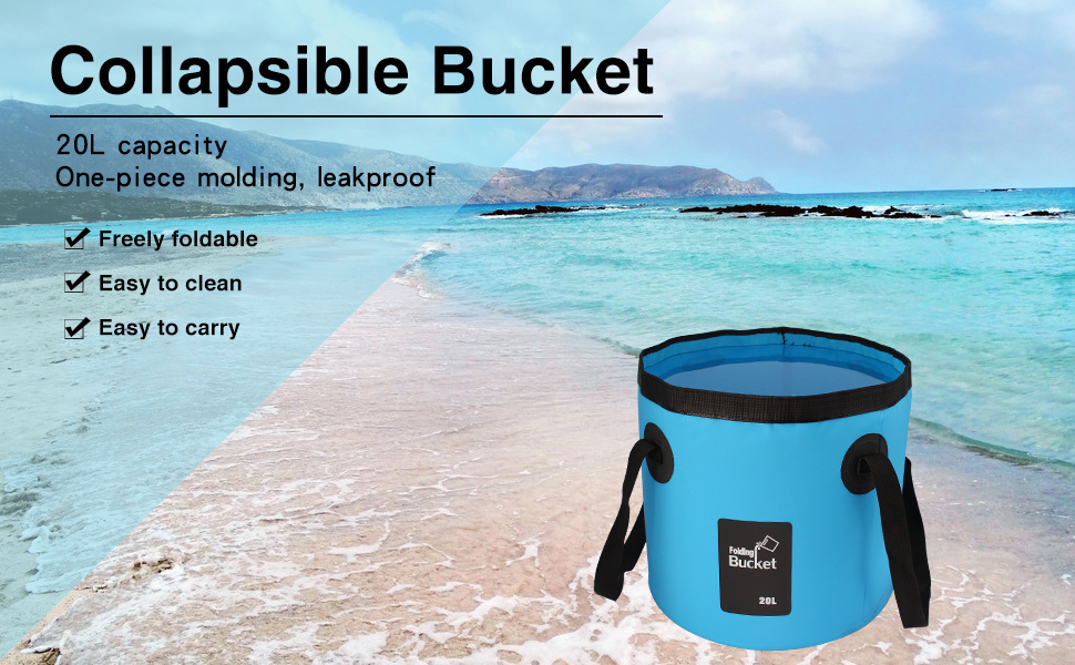 AUTODECO Collapsible Bucket 5 Gallon Container Folding Water Bucket Portable  Wash Basin for Camping Fishing Travelling Outdoor Gardening Car Washing  Blue 1Pcs 20L