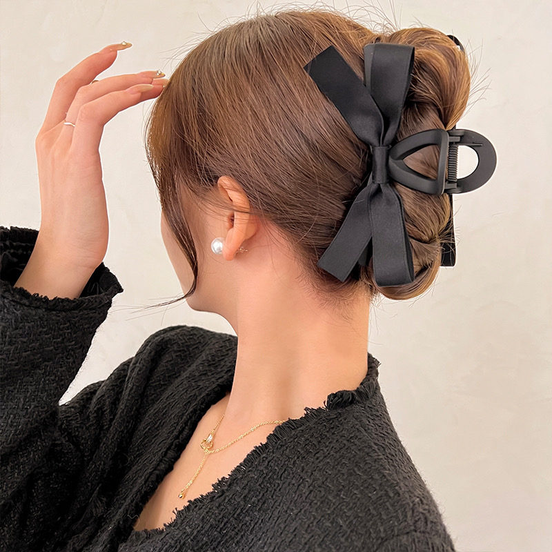 Acheter Lady Hair Claw Elastic Spring Anti-slip Strong Claw Big Bow-knot  Double Layers Hair-fixed Soft Fabric Princess Style Hair Gripper Photograph  Prop