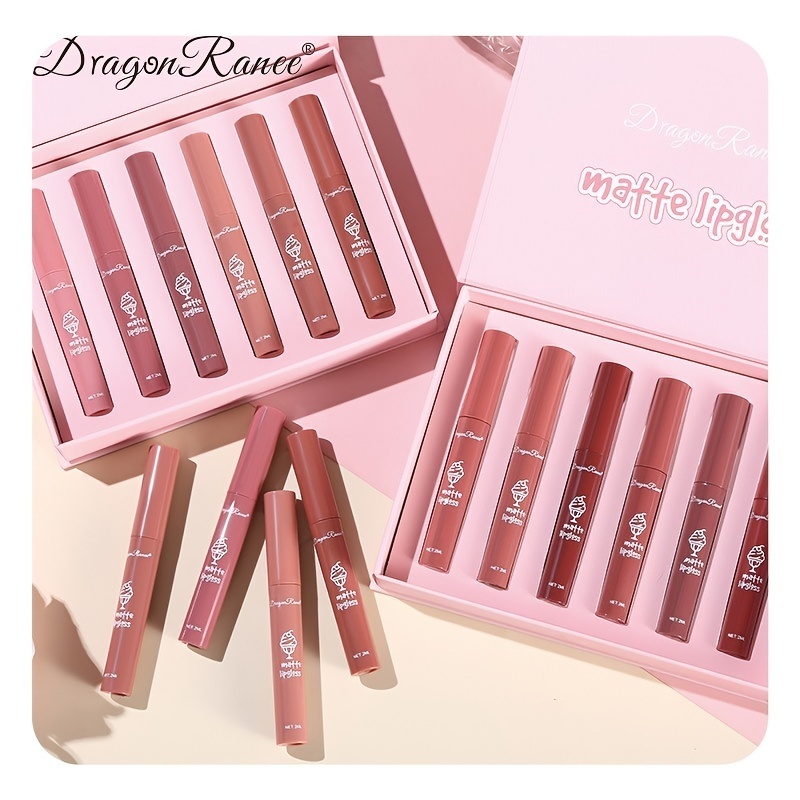 

6 Pcs Lip Glaze Lipstick 6 Sets Non Stick Cup Nude Skin Color Lip Gloss Cute Set Box Long Lasting Non Stick Cup Does Not Fade Waterproof Lip Gloss Lipstick Gel, Valentine's Day Gifts For Women