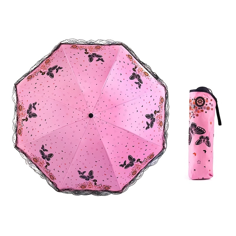

Lace Creative Butterfly Flying Three-fold Black Gel Sunscreen Anti-ultraviolet Sunny And Rainy Umbrella