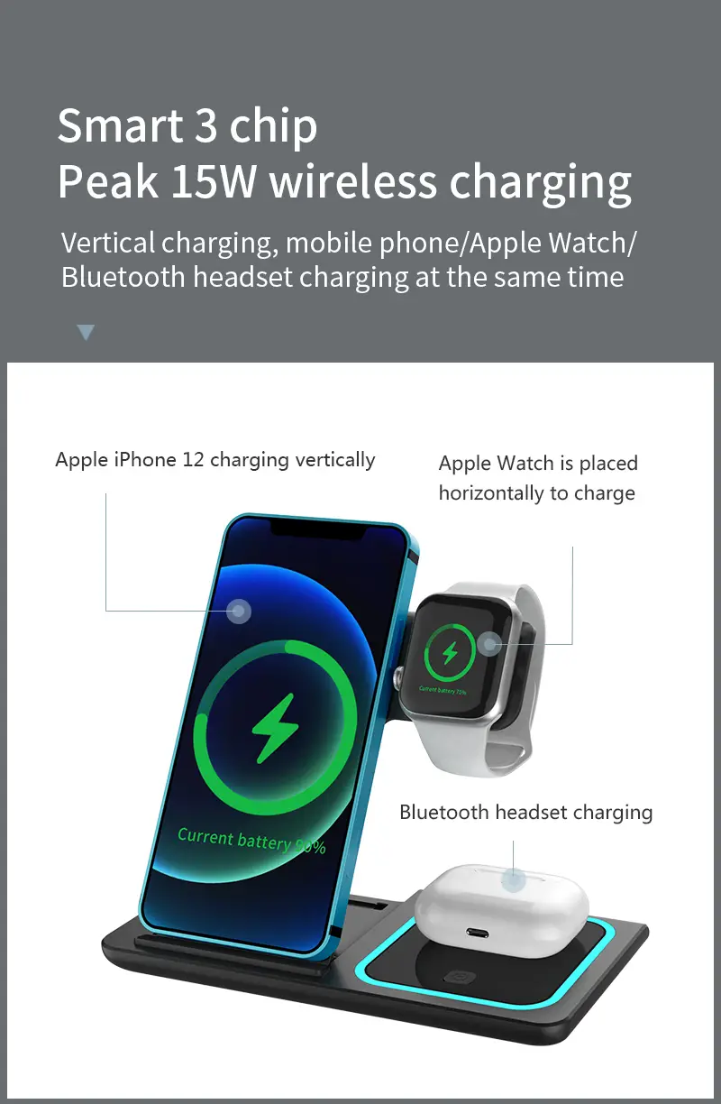 3 in 1 fast charging station folding wireless charger stand for iphone 14 13 12 11 pro max mini plus x xr xs max se 8 plus apple watch 1 8 airpods 3 2 pro details 3