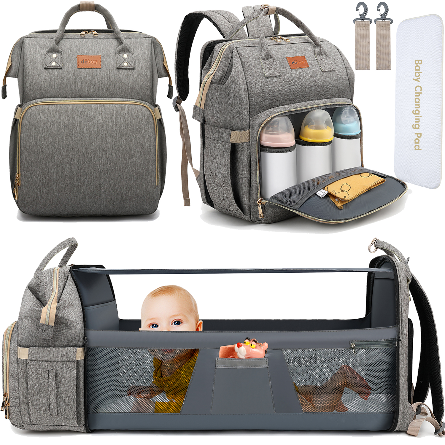Baby Diaper Bag Backpack With Changing Station - Dual-use Baby Bag For Mom  With 16 Pockets - Travel Diaper Bag & Bassinet With Adjustable Shoulder  Straps, Back Support -christmas, Halloween, Thanksgiving Gift - Temu