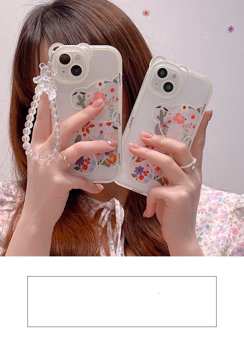 Cute Cartoon Bear Flower Pattern Phone Case Bead Bracelet - Temu