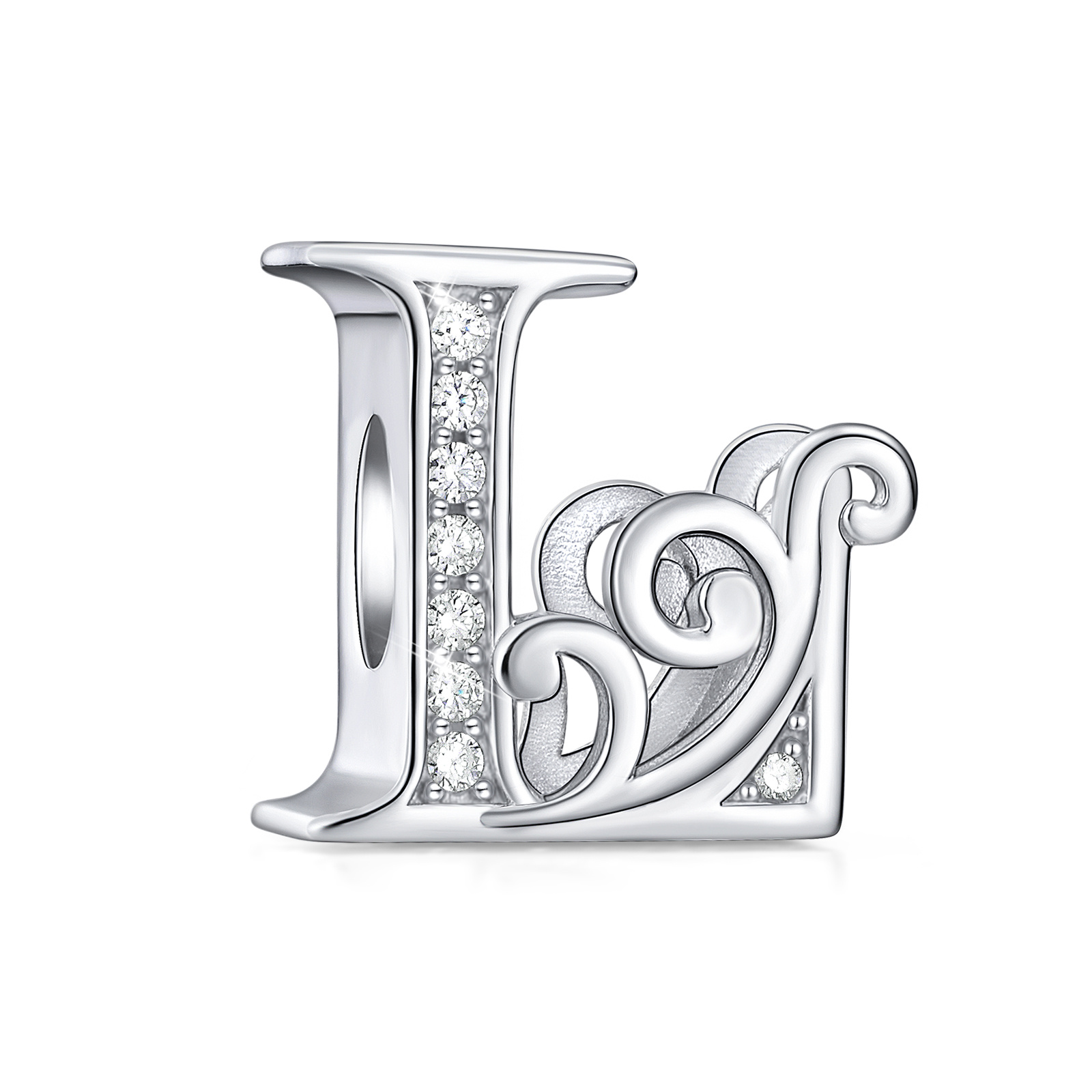 BABAMIA 925 Sterling Silver Heart Letter Bead Charms Fits Bracelets and Necklaces | Initial Pendant Charms Paved with Cubic Zirconia | Letter A-Z