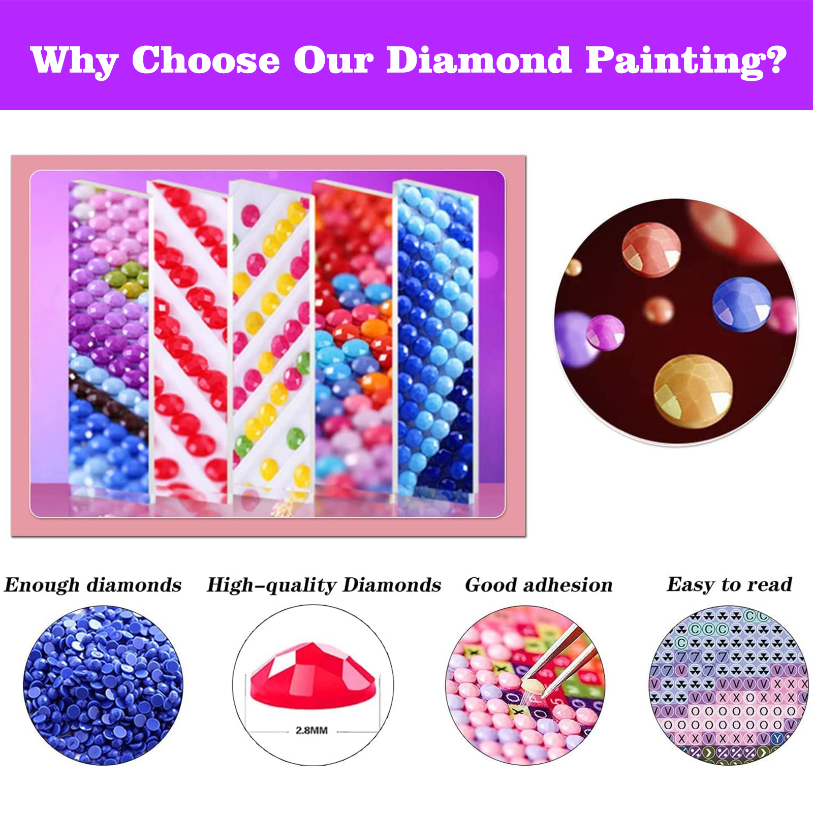  DIY Diamond Painting by Number Kits Full Drill Color