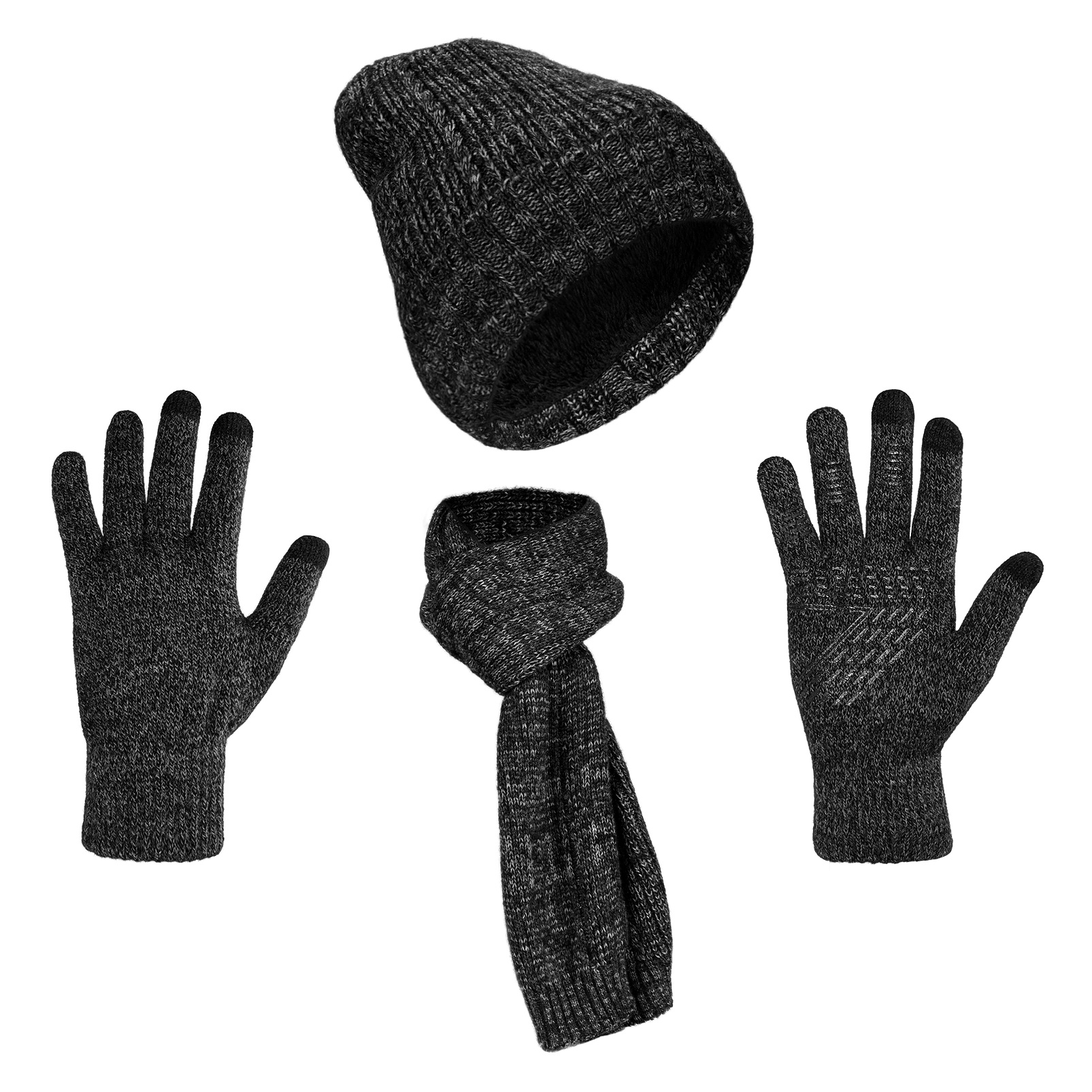 Warmiehomy Chapeau Echarpe Gants Set Ladies Touch Screen Gloves Cha