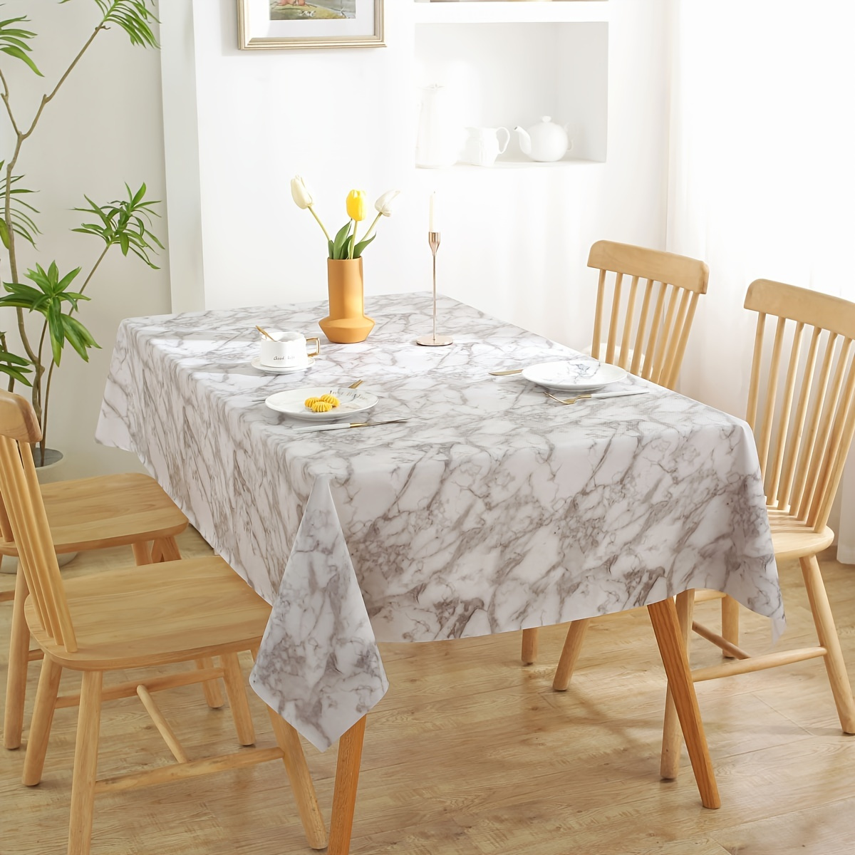 1pc Marble Pattern Tablecloth Pvc Waterproof Oil Proof Wash Free High