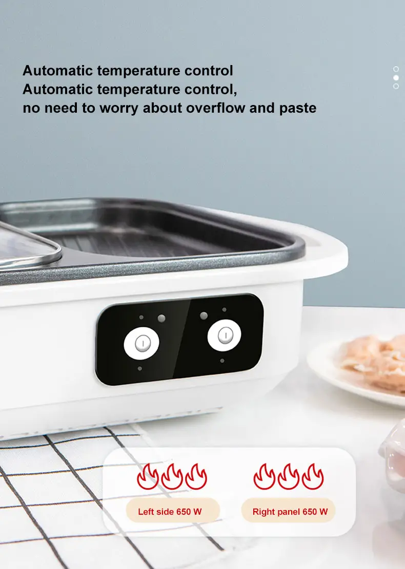 1pc 600w die casting aluminum alloy multi functional electric hot pot cooker electric furnace bakeware all in one machine independent heating control non stick mini boiler frying barbecue korean barbecue home iron grill details 8