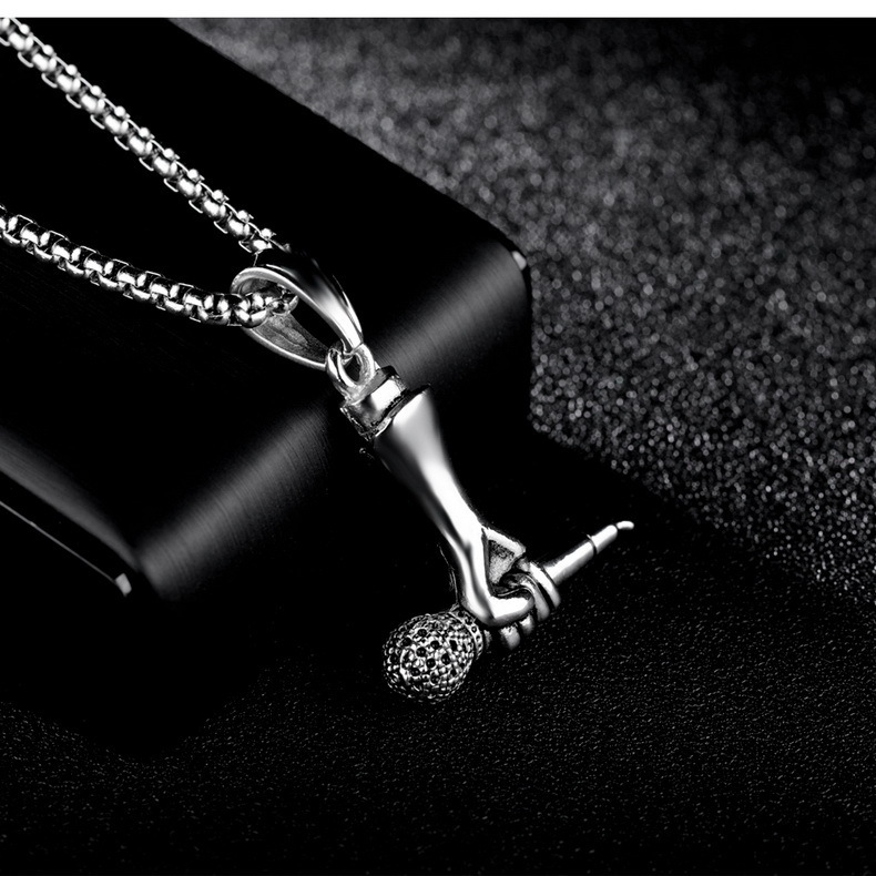 Men' Steel Singer Microphone Pendant Necklace Hip Temu