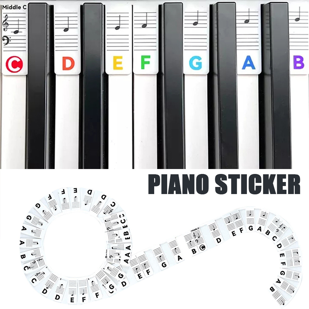 Autocollant Piano Note, Amovibles Autocollants pour Notes de Piano +  Clavier pour 88 Touches en Silicone pas Besoin de Coller Étiquettes  Réutilisables