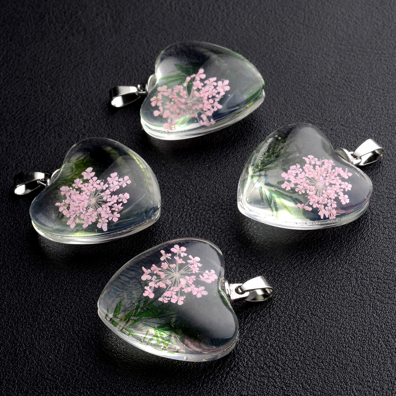 3pcs Clear Glass Heart-Shaped Dried Flower Pendant DIY Jewelry Making Hand Craft Fine Jewelry,Temu