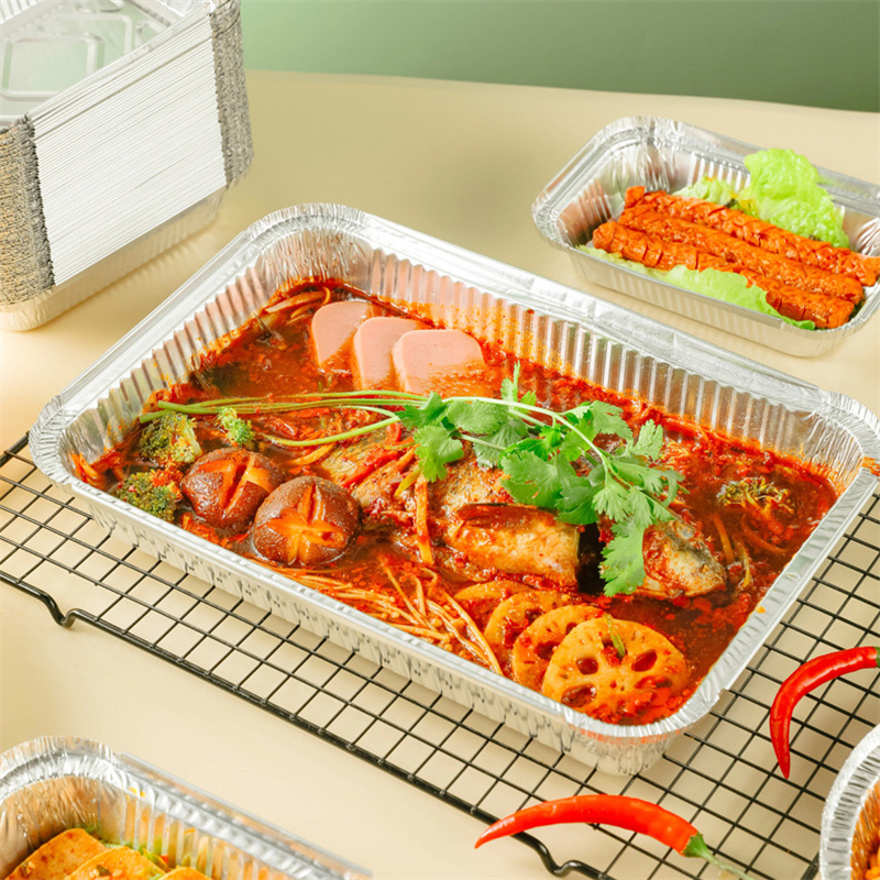 10Pcs Disposable Aluminum Foil Pans Grill Catch Tray Food Containers  Rectangle Take-out Lunch Box Kitchen Supplies BBQ Accessory