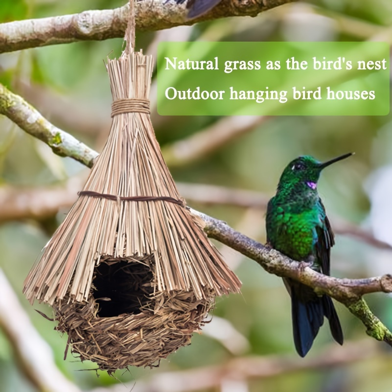 Hanging Bird House Hummingbird House Natural Grass Hand Woven Bird Nest Hut  Small Hanging Birdhouse For Outside Finch Canary Sparrow Hideaway House, 90 Days Buyer Protection