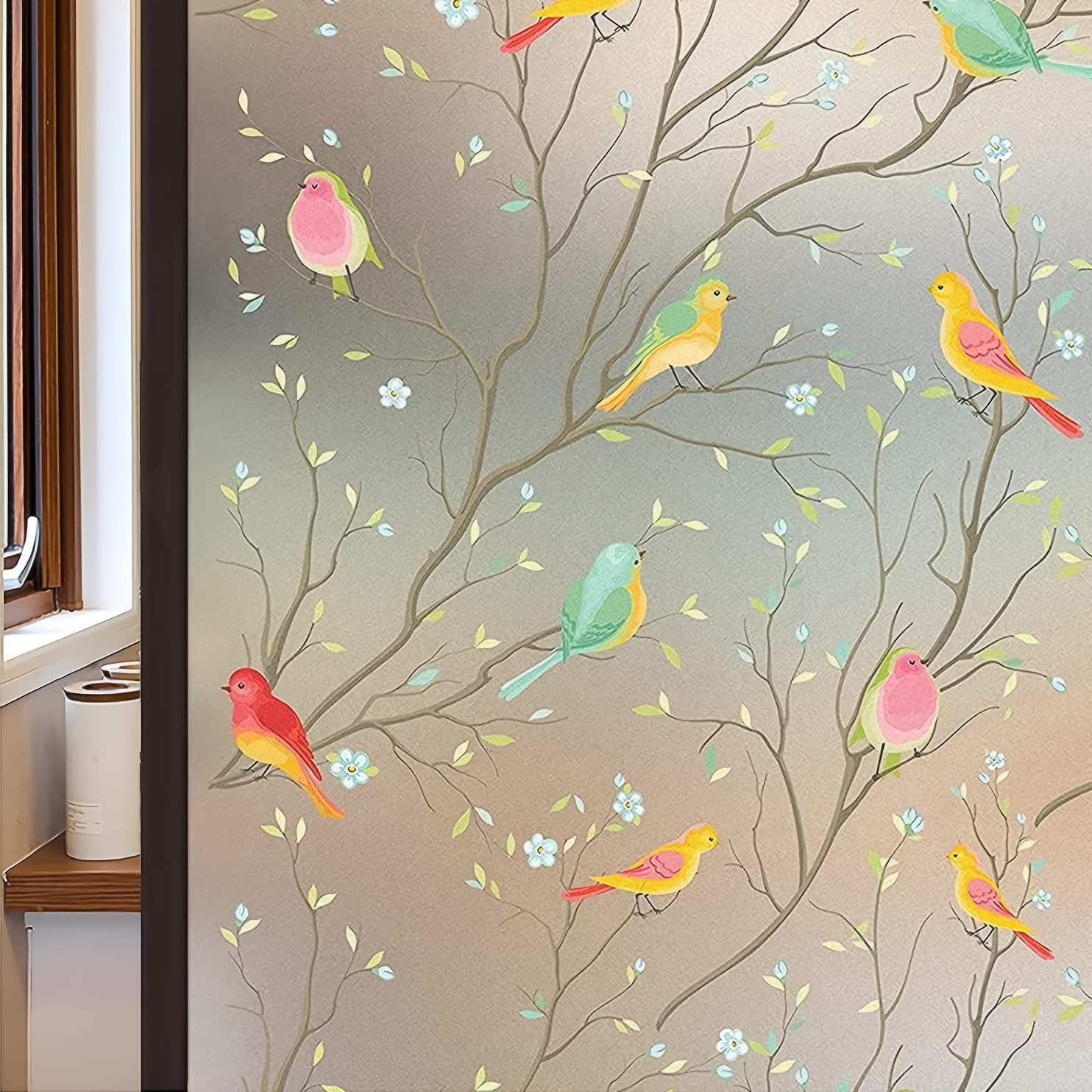 

1pc Colorful Bird Pattern Privacy Window Film - Static Cling, Anti-uv, Frosted Glass Stickers
