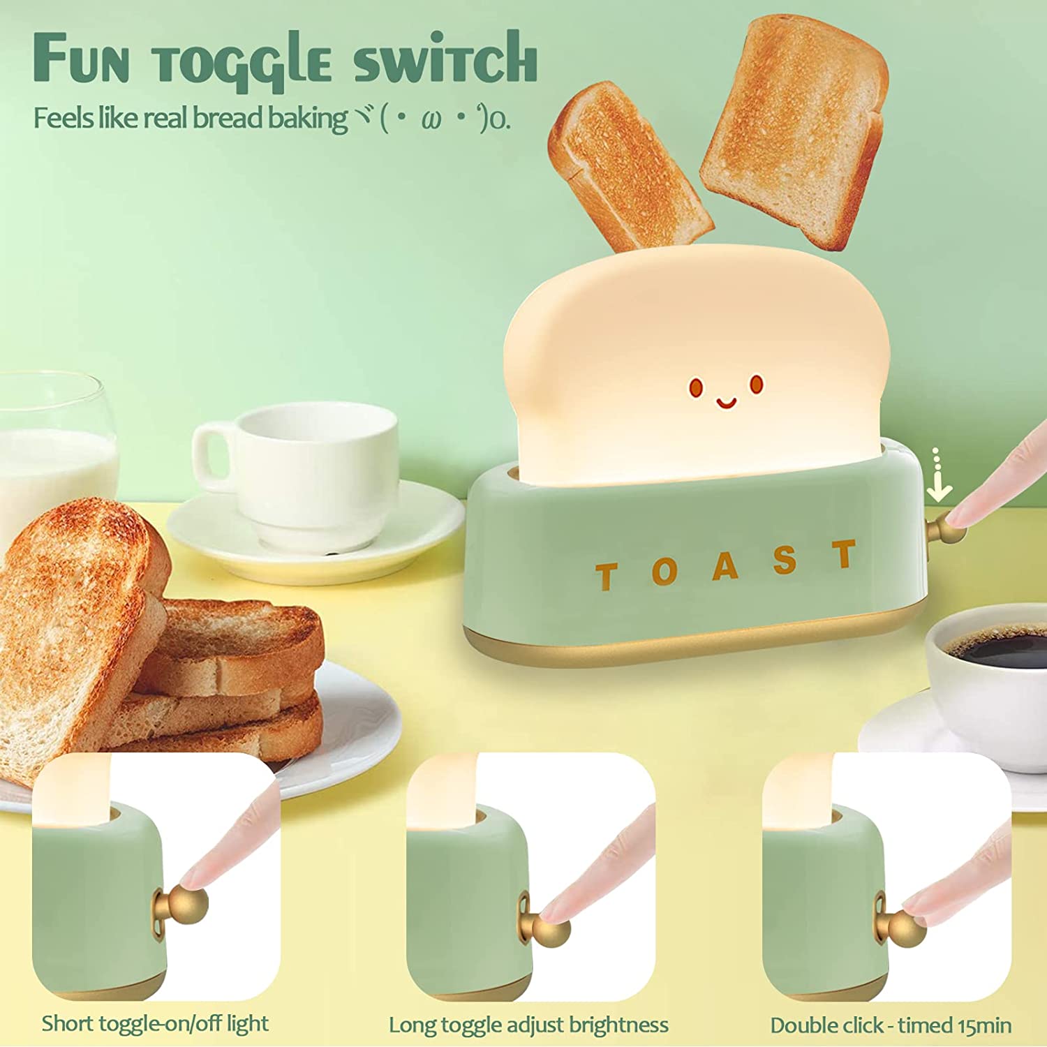 Rechargeable Cute Toaster Lamp Smile Face Toast Bread Night Temu