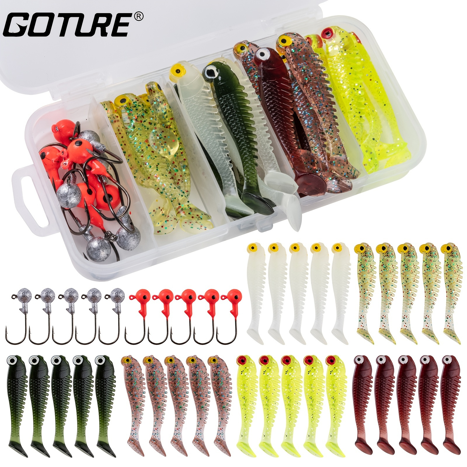 Goture Fishing Lure & Lead Head Jig Hook Set With Tackle Box Don't
