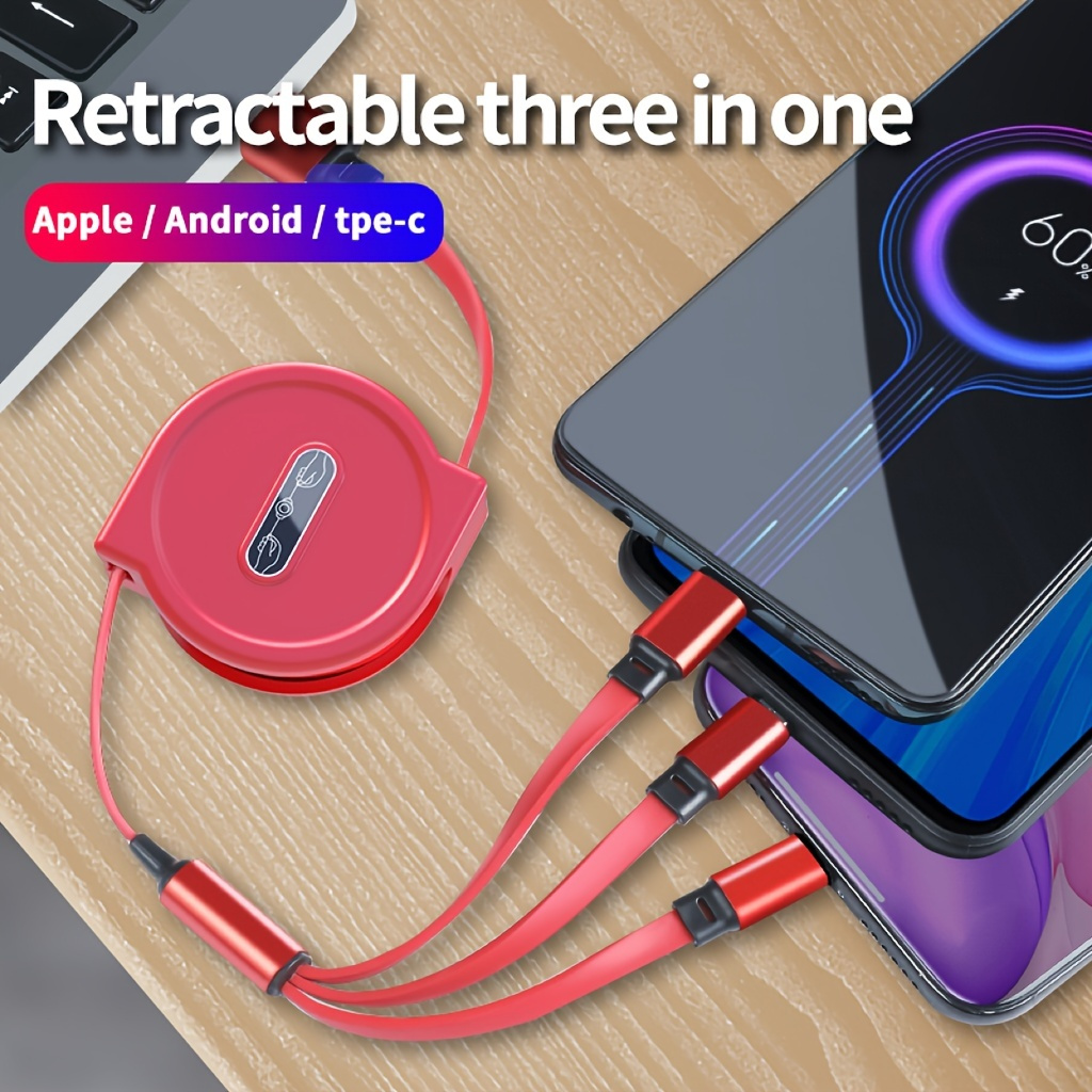 3 In 1 Retractable Charger Cables, Macaroon Charging Cables For Smart 