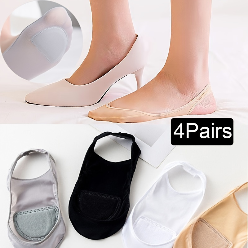 

4 Pairs Half Palm Slingback Socks, Breathable Hollow Out Invisible High Heels Socks, Women's Stockings & Hosiery