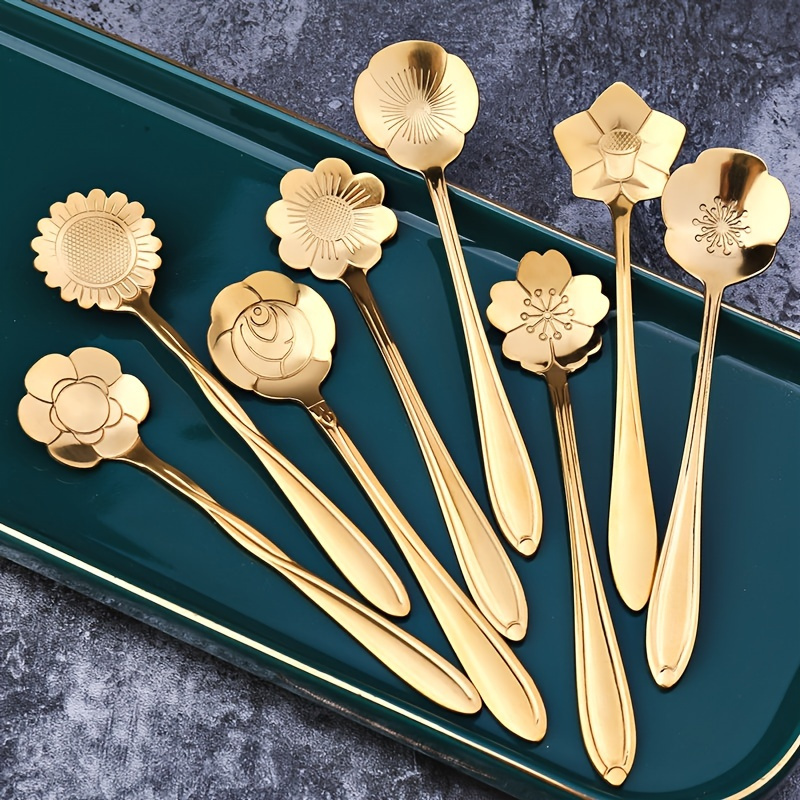 

4pcs Small Flower Teaspoons Set, Coffee Spoon, Cute Ice Cream Dessert Spoon, Stainless Steel Tableware Set