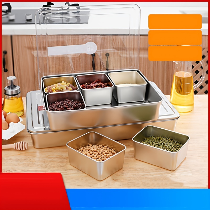 4/6/8 Compartment Japanese YAKUMI PAN Kitchen Storage Boxes Stainless Steel  Seasoning Container with Lid