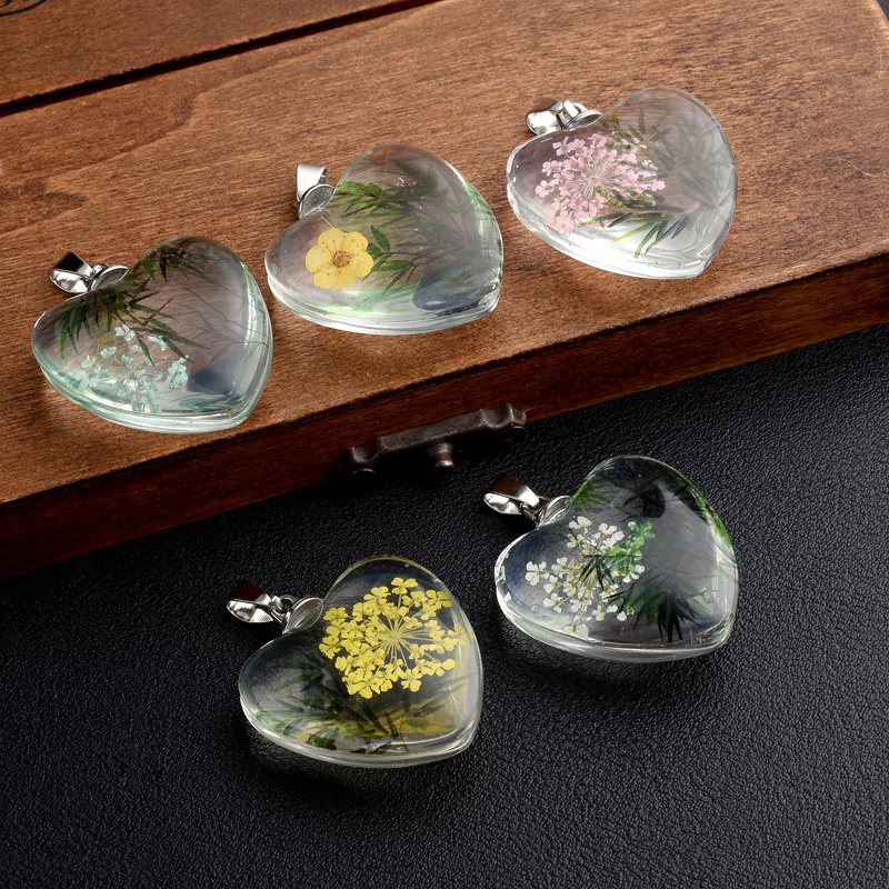 3pcs Clear Glass Heart-Shaped Dried Flower Pendant DIY Jewelry Making Hand Craft Fine Jewelry,Temu