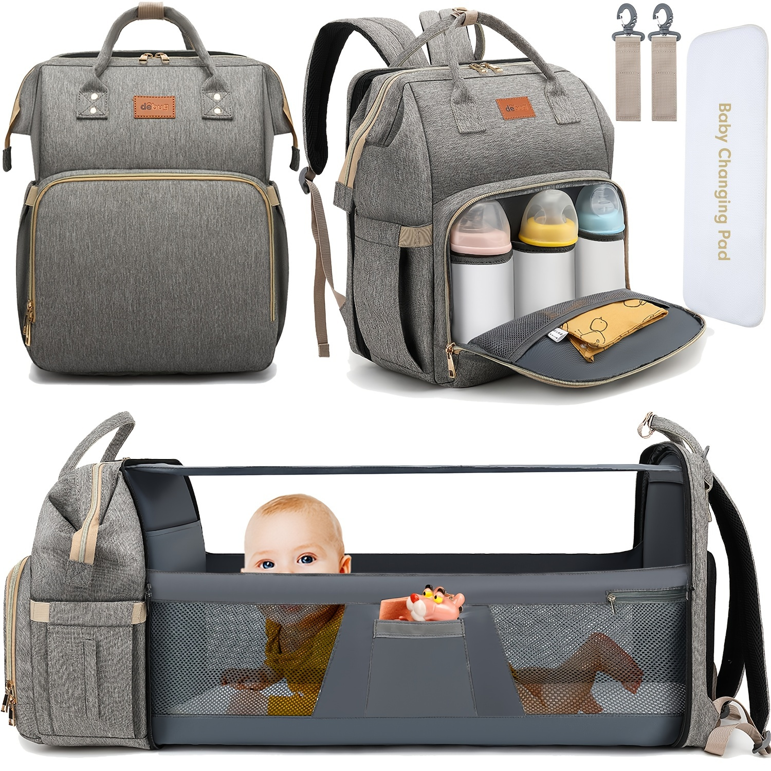 3 in 1 Baby Diaper Bag Backpack with Changing Station for Boy Girl  Waterproof