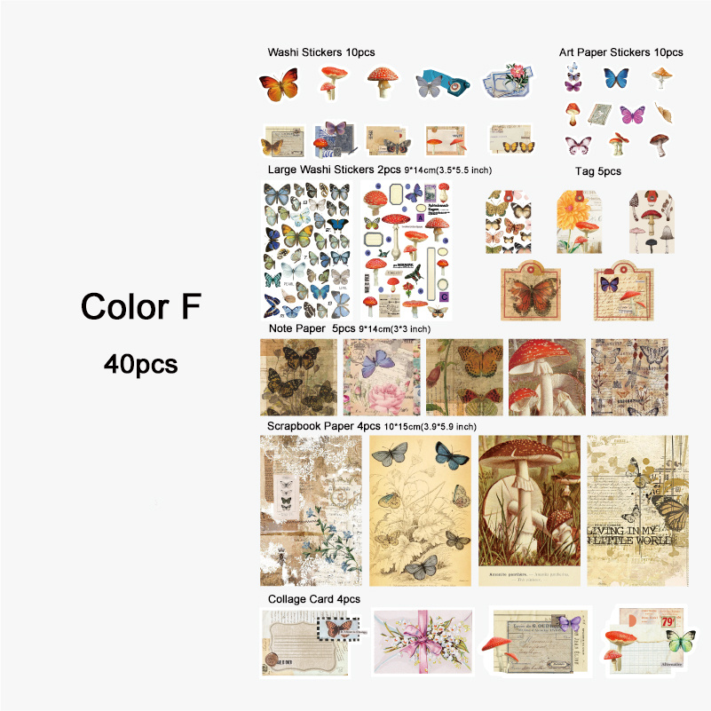 40PCS Vintage Scrapbook Paper Supplies Washi Sticker Book Colorful Sticker  Packs