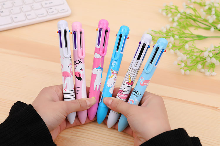 Cartoon Unicorn Flamingo Creative Multicolor 6 Color Ball Pen Students Press Color Journal Pen