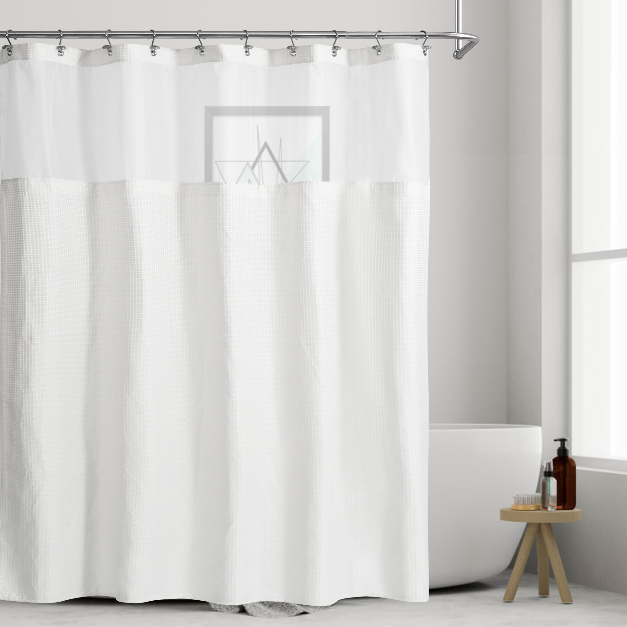 1pc Shower Curtain With Snap In Fabric Liner Waffle Weave - Temu