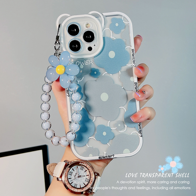 Cute 3D Flower Wrist Phone Chain Soft Phone Case For iphone 15 14 12 13 11