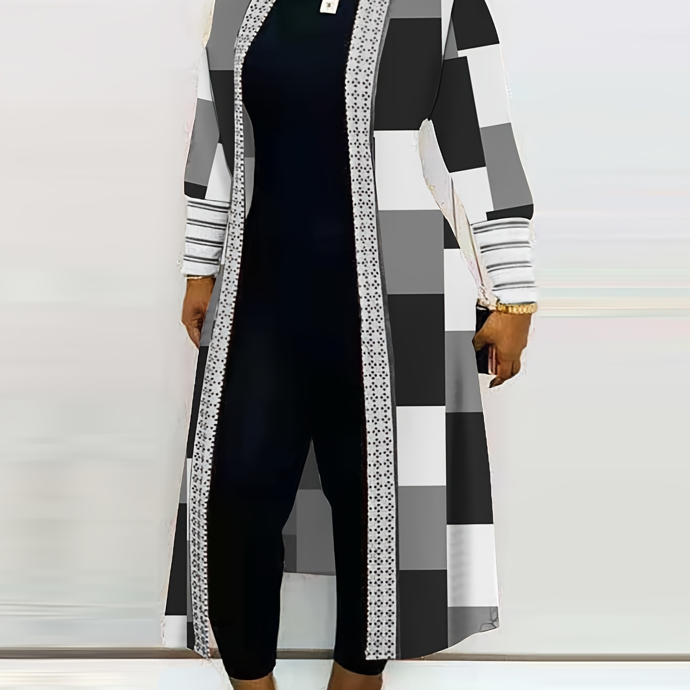 

Plus Size Colorblock Longline Coat, Women's Plus Slight Stretch Casual Trench Coat
